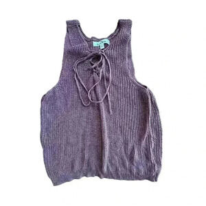 Love Tree Womens Ultra Low Lace Up Knit Top l SIZE LARGE